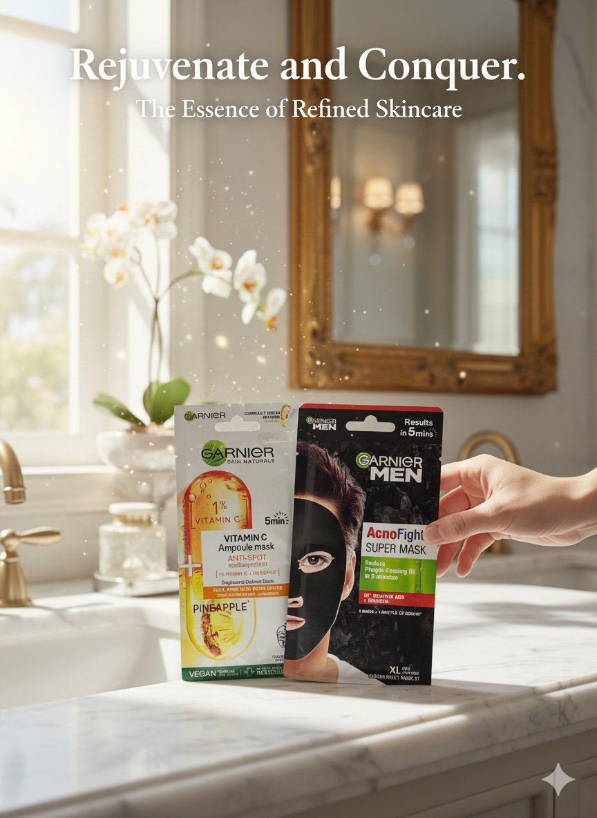 Garnier Charcoal Deep Clean & Vitamin C Glow Face Mask Combo – Purifying, Brightening & Refreshing Skincare for All Skin Types
