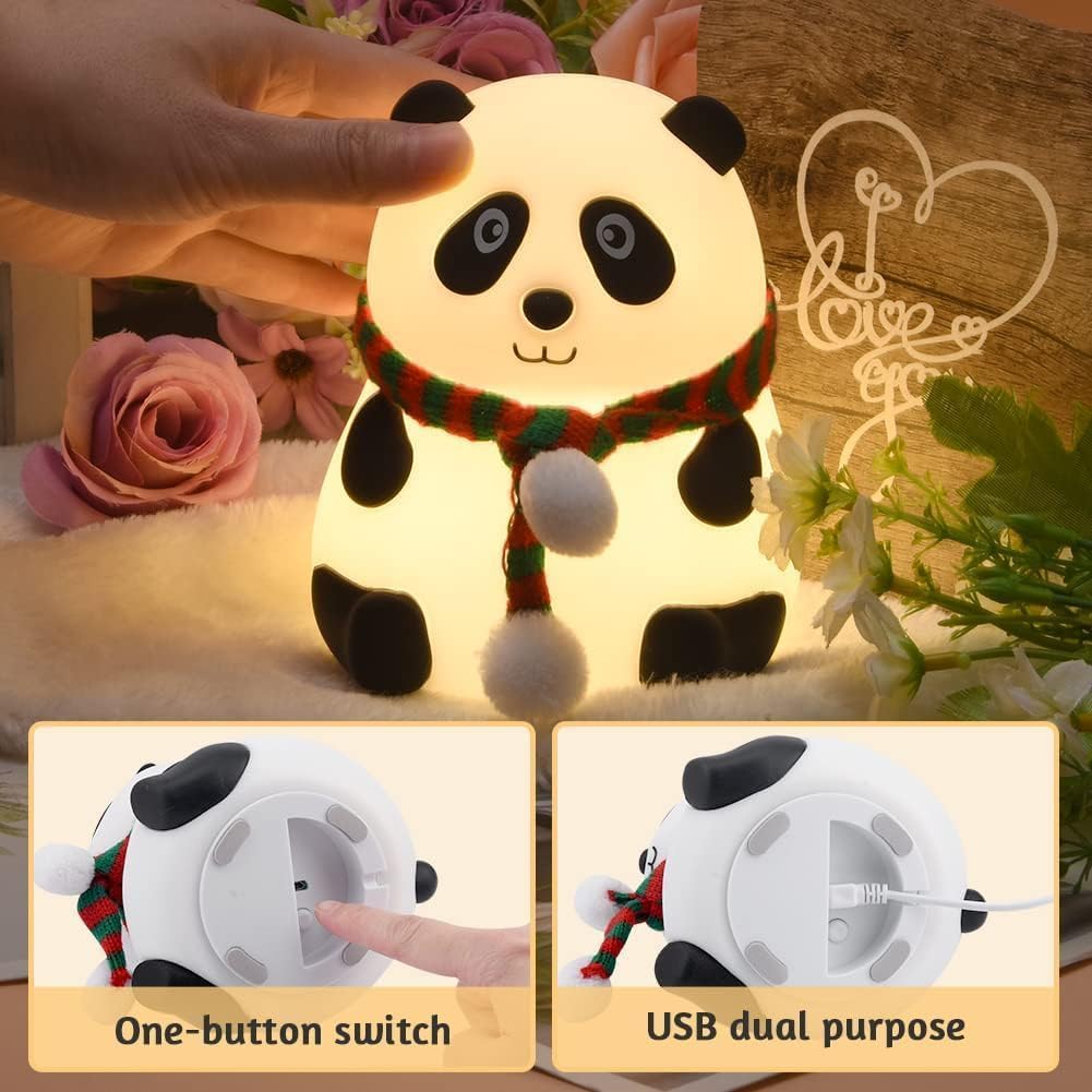 Cute Silicone Panda-Shaped Night Light Lamp – Rechargeable LED Color Changing Bedside Lamp