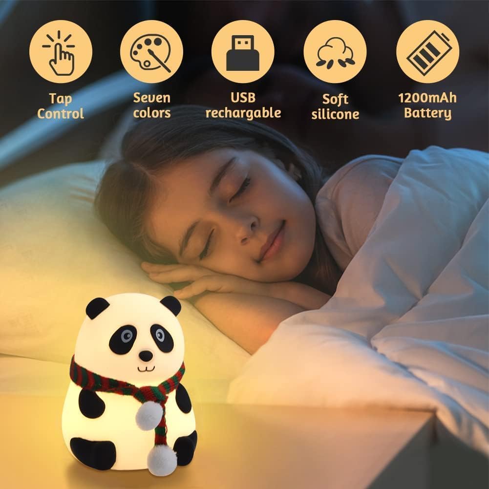 Cute Silicone Panda-Shaped Night Light Lamp – Rechargeable LED Color Changing Bedside Lamp
