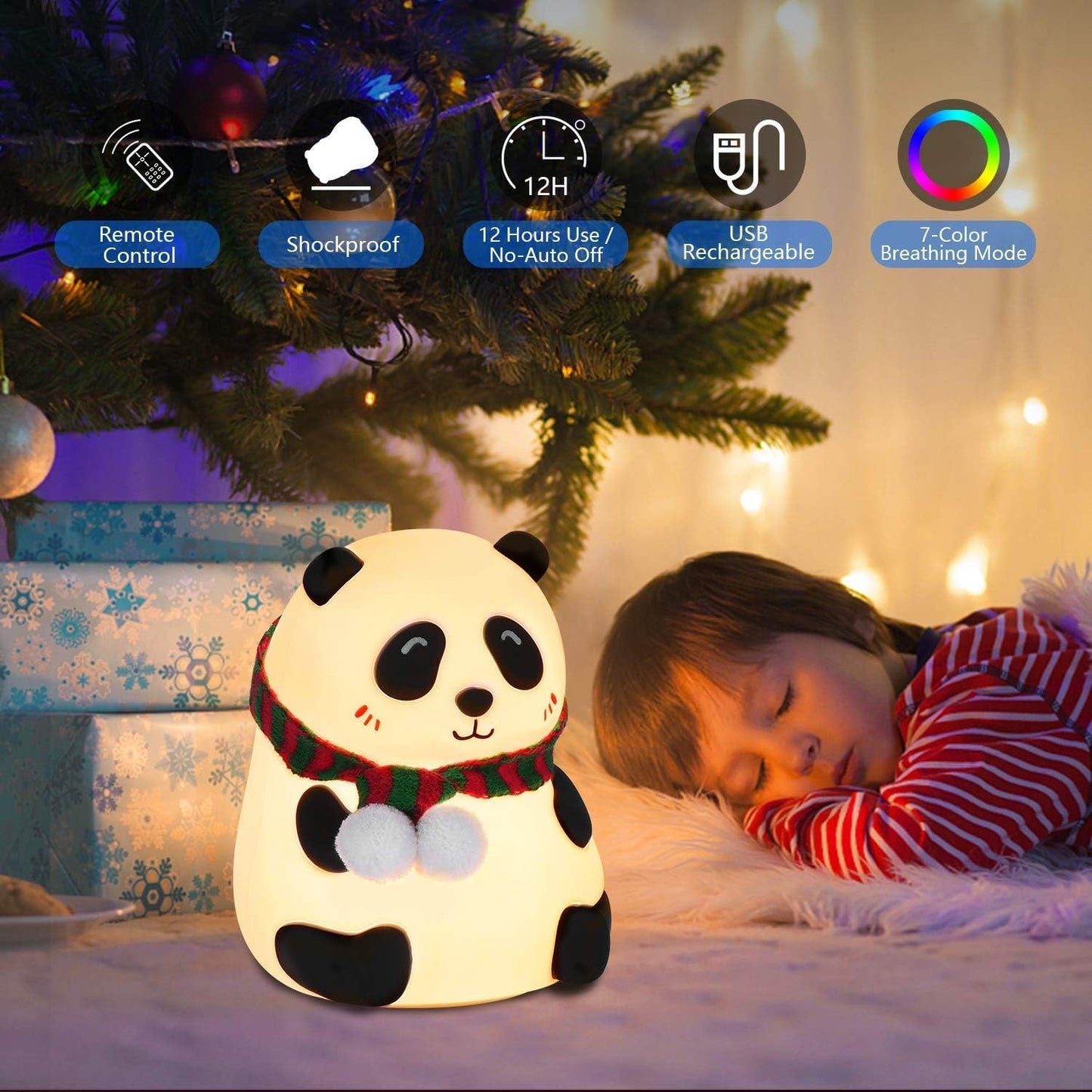 Cute Silicone Panda-Shaped Night Light Lamp – Rechargeable LED Color Changing Bedside Lamp