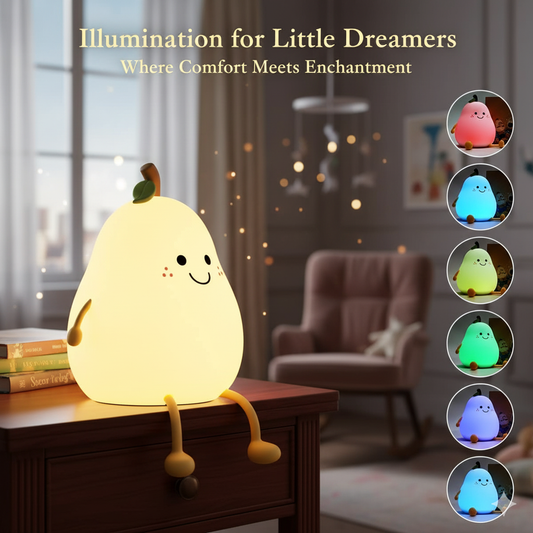 Cute Silicone Pear Night Light Lamp – Rechargeable LED Color Changing Bedside Lamp