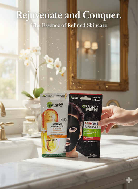 Garnier Charcoal Deep Clean & Vitamin C Glow Face Mask Combo – Purifying, Brightening & Refreshing Skincare for All Skin Types